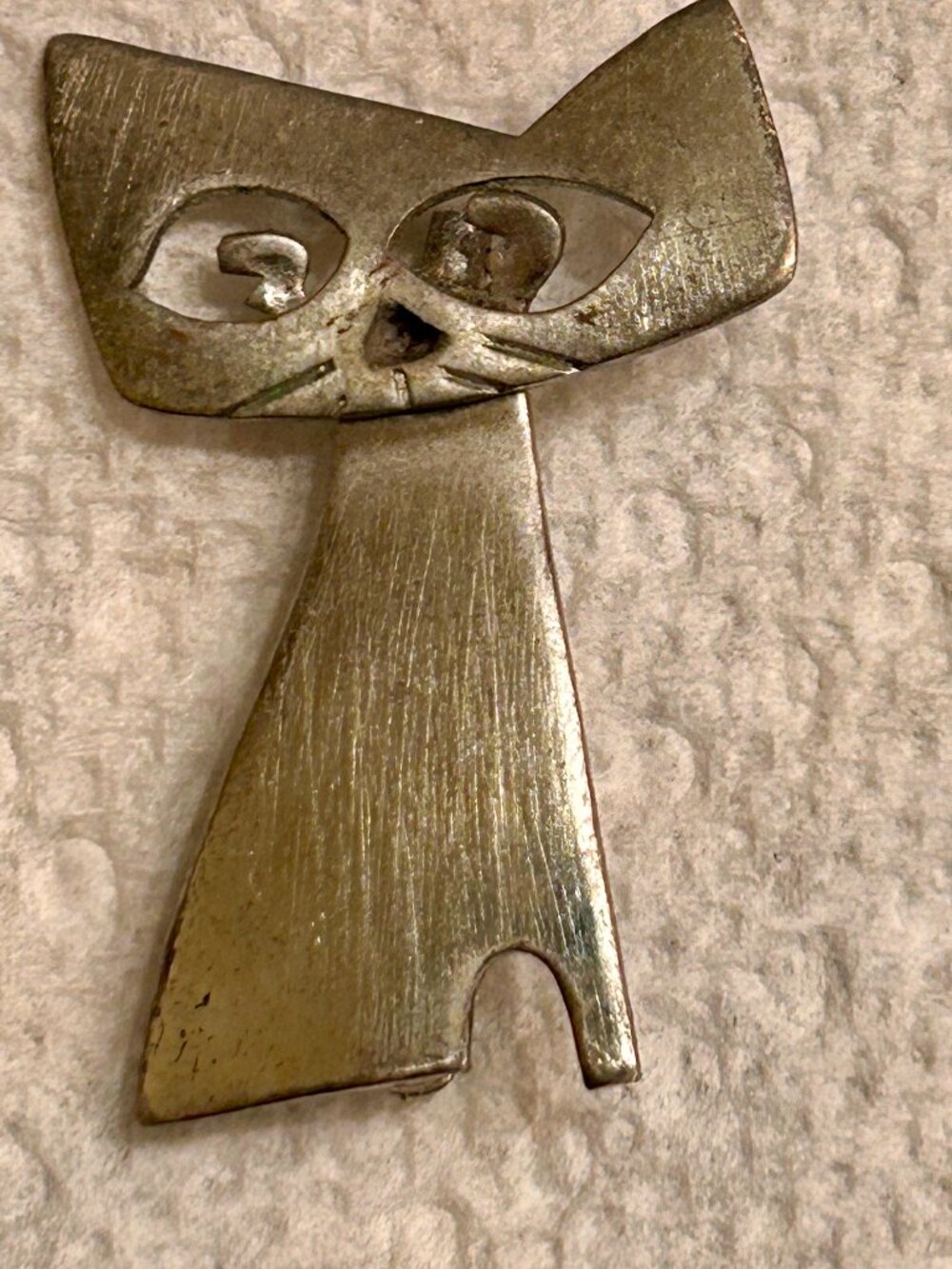 Vintage Kim Craftsmen Silver Toned Abstract Cat Brooch Pin